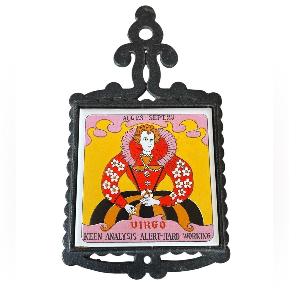 Vintage 60s 70s Virgo Zodiac Sign Hot Plate Trivet Retro Wall Decor